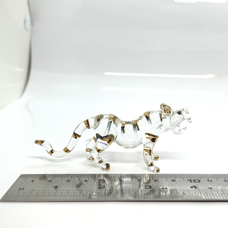 Sansukjai Tiger Miniature Figurines Hand Blown Glass Art Animals Collectible Gift Home DÃ©cor (Clear Gold) - Image 2